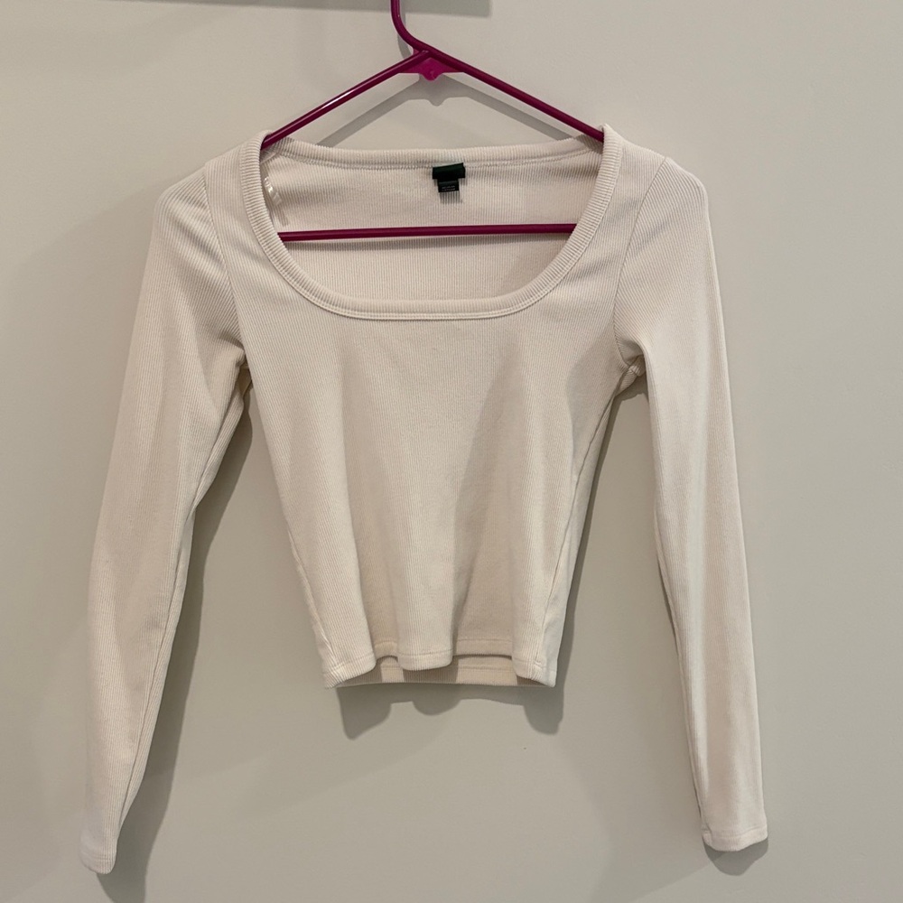 wild fable Cream Scoop-Neck Ribbed Long Sleeve